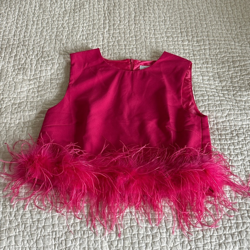 Elegant Pink Feathered Women's Top
